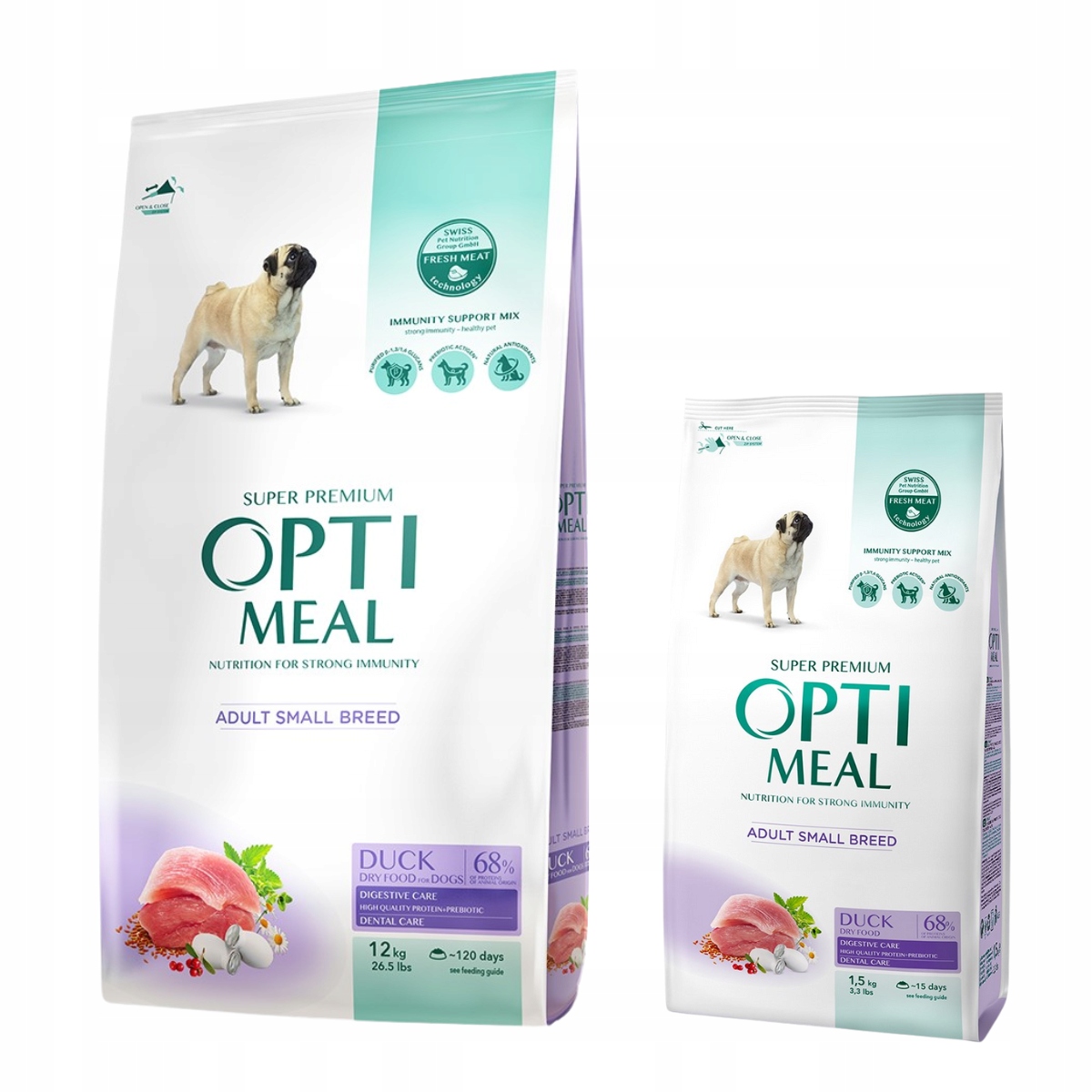 Levně Suché krmivo pro psy malých plemen s kachnou Optimeal 12+1,5 kg