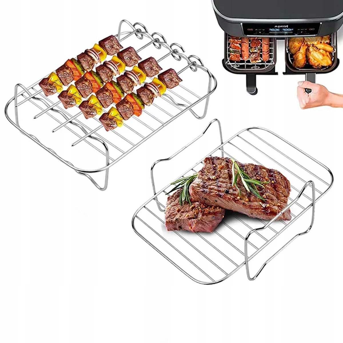 2x Ruszt Do Frytkownicy Szpikulce Szaszłyki Tacka Wkład Solidny Grillowanie