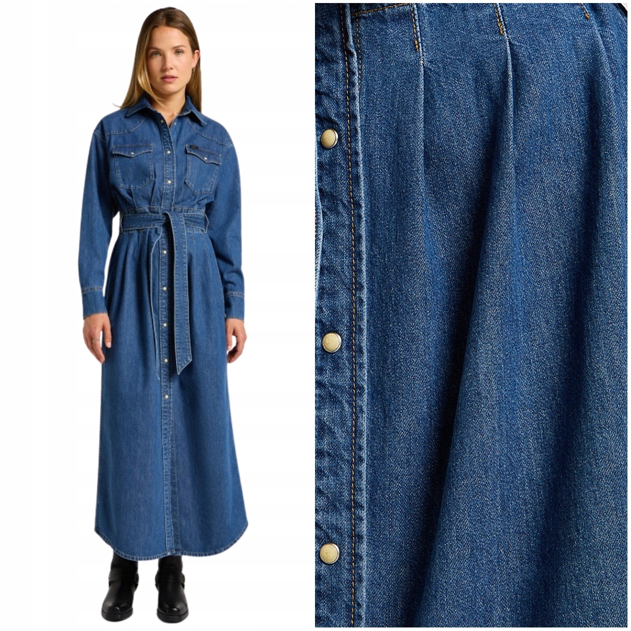 Lee Belted Western Dress Blue Fusion bavlněné dlouhé šaty M