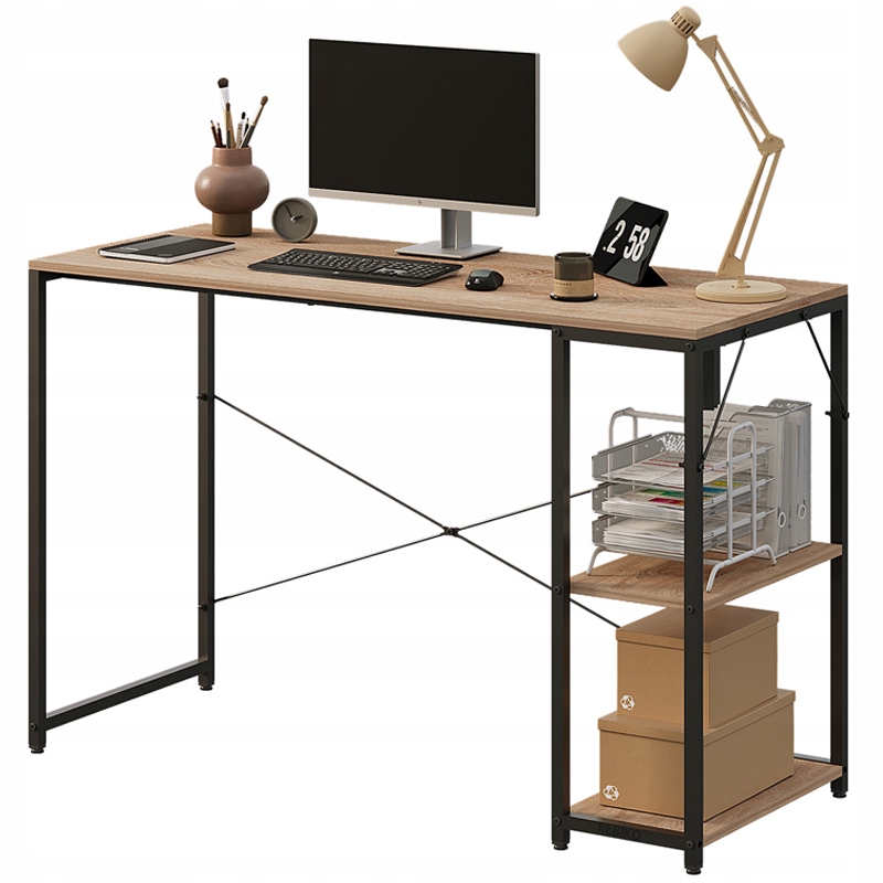 Počítačový Stôl Loft Svetlo Bronzový Moderný S Industriálnymi Policami