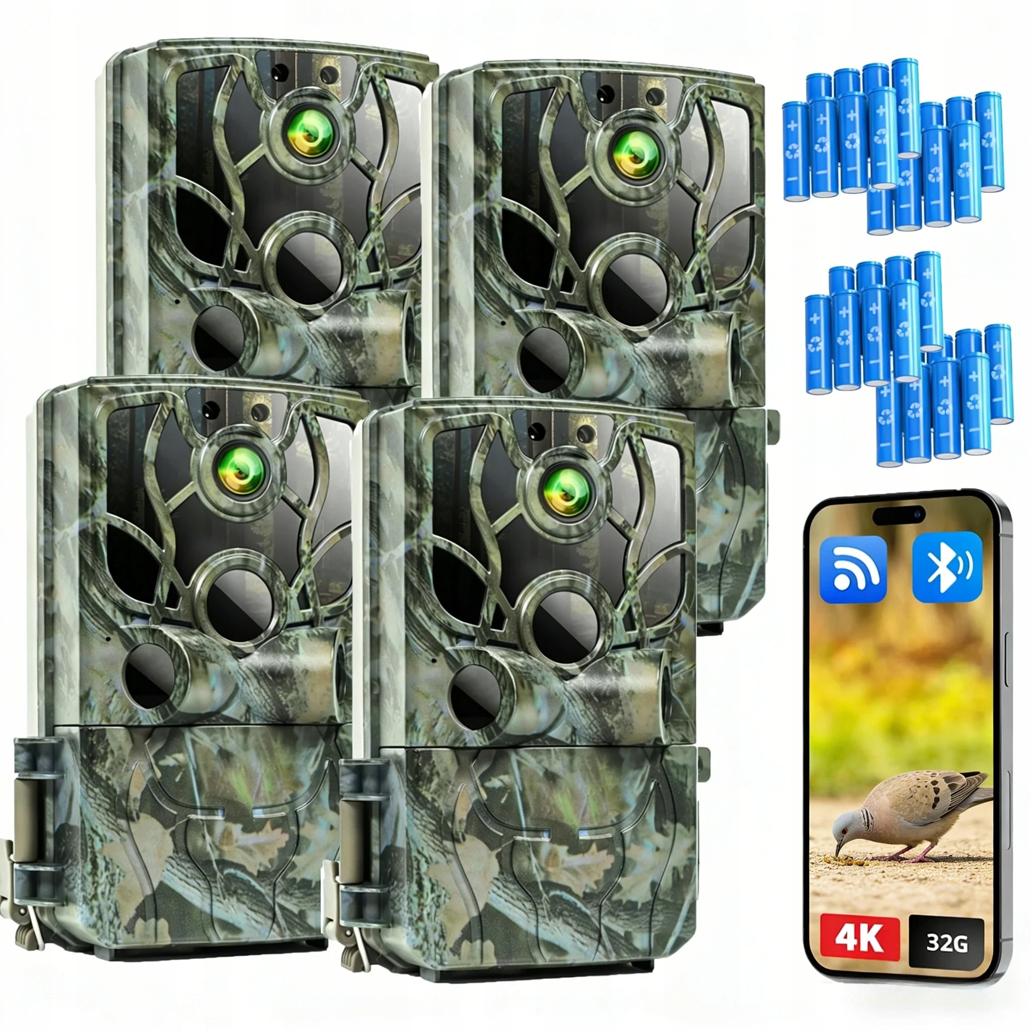 4 kusy Trasová Kamera Lesní Kamera Senzor Pohybu Kvalita 32GB Voděodolná