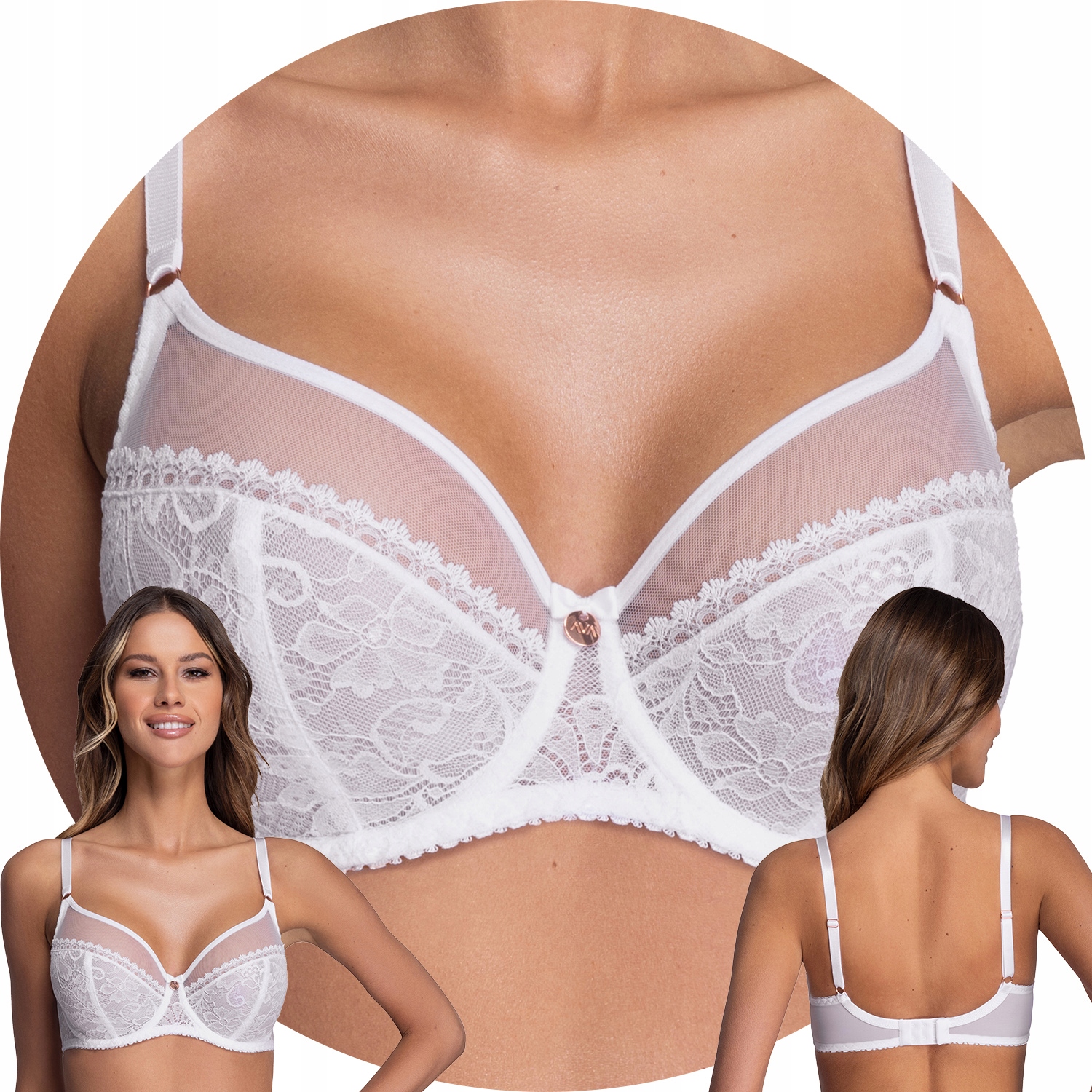 Ava 1396 biały koronka tiul Biustonosz miękki 80F Soft