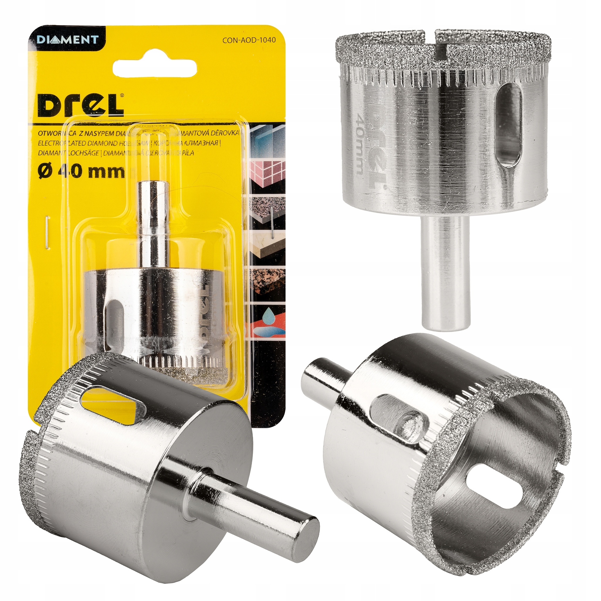 OTWORNICA KORONKA DIAMENTOWA 40mm DO SZKŁA GRESU CEGŁY WIERCENIE NA MOKRO