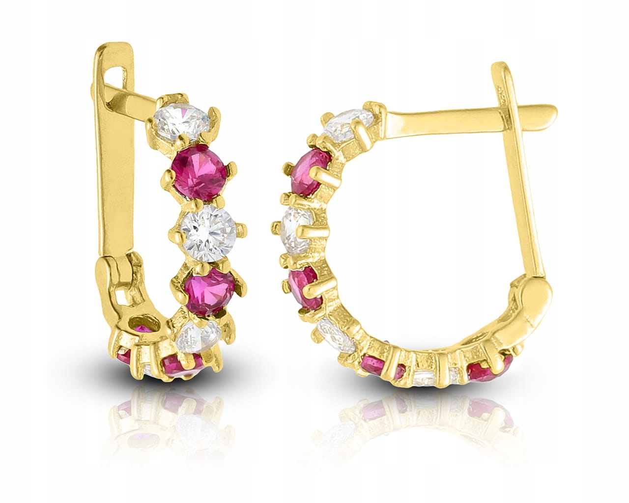 Náušnice zlaté růžové kameny pr.585, 1.22 g