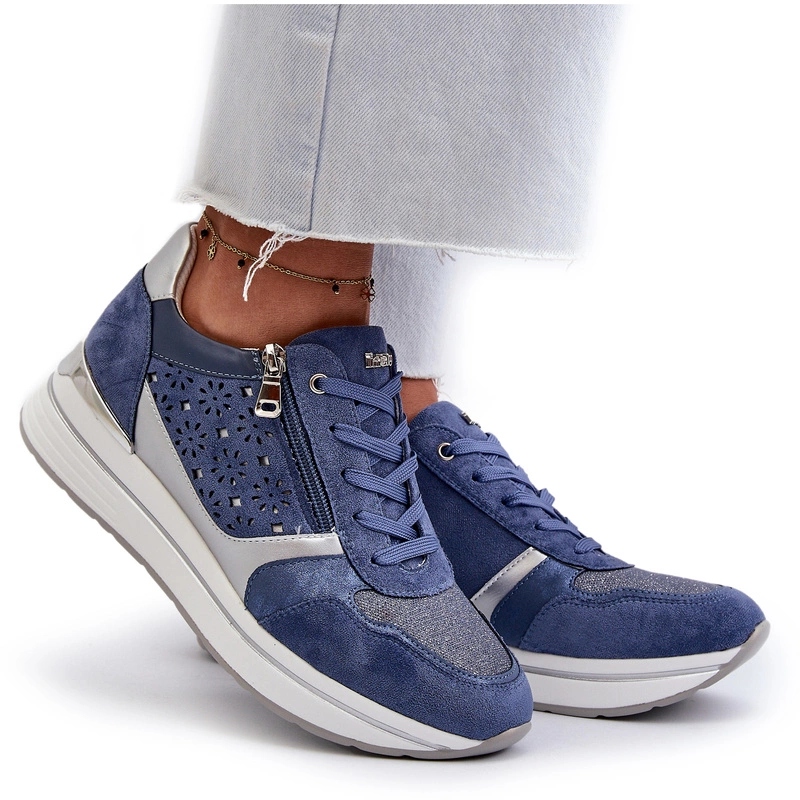 Dámské Tenisky Na Plaformě S Brokátovým Vzorem Inblu N000372 Modré 40