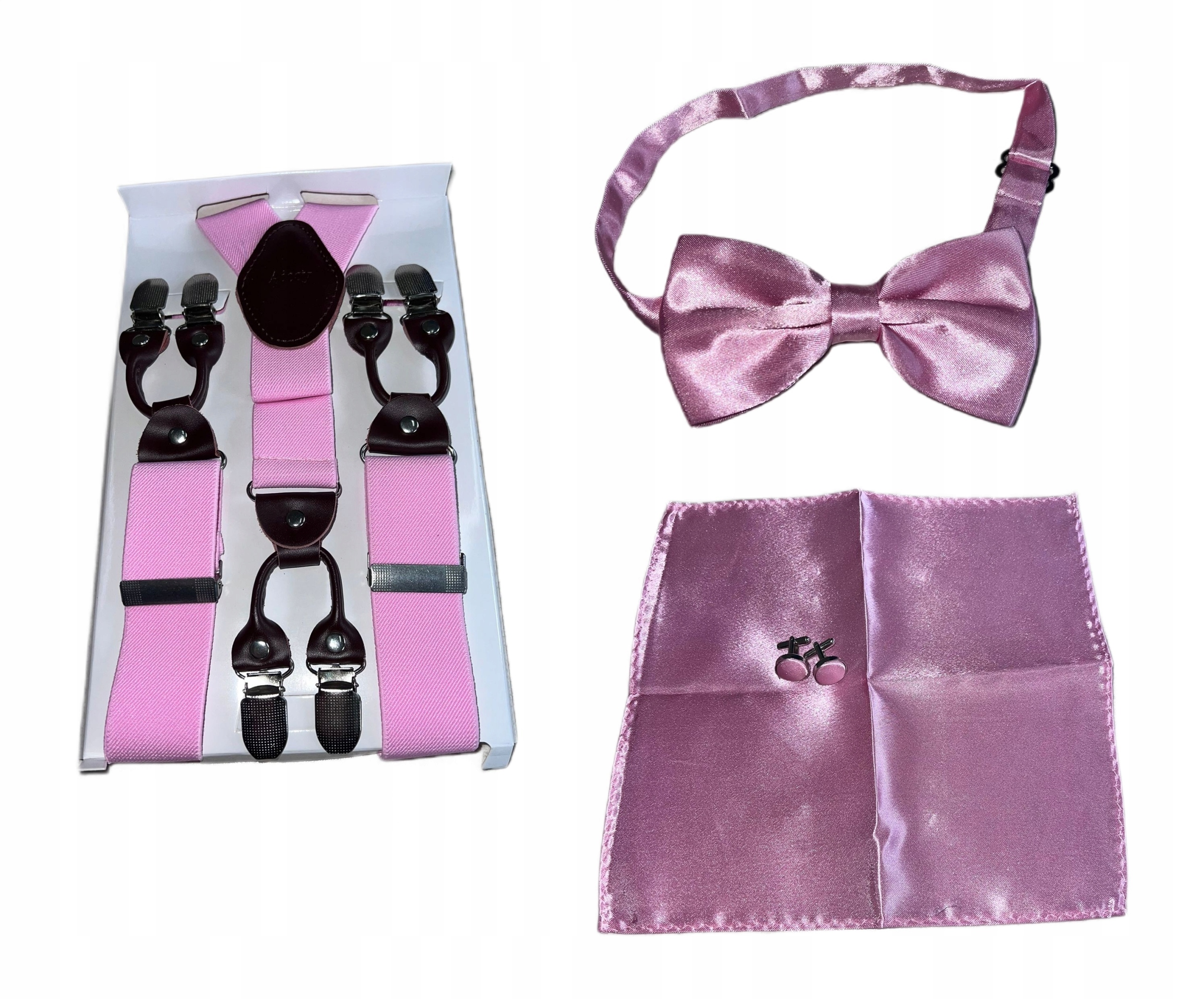 Pánské Postroje+ Motýlek+ Kapesníček+ Sponky Párty Set Pro Chlapa Růžová