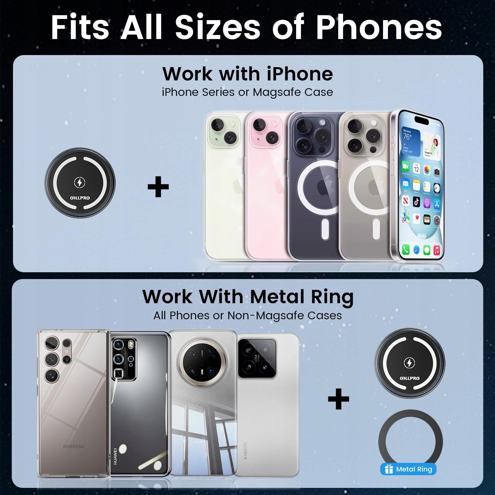 OHLPRO Magnetyczny Uchwyt Samochodowy z Ładowaniem do iPhone 16 15 14 13 12 — miniatura 2