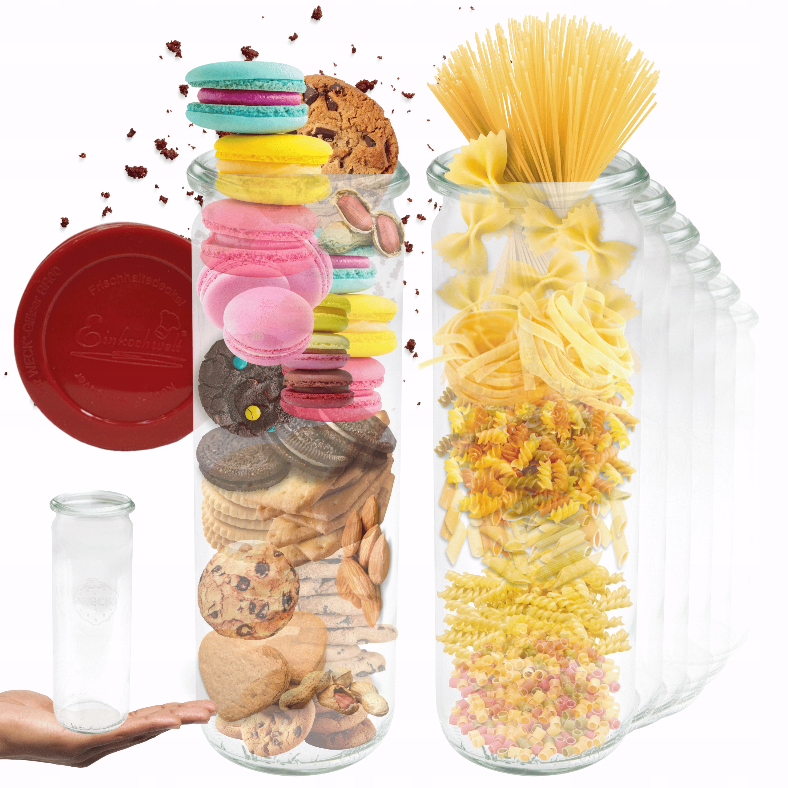 Sklenice Weck 600 ml zavařeniny Cylinder žáruvzdorné silikonové víko 6 Ks