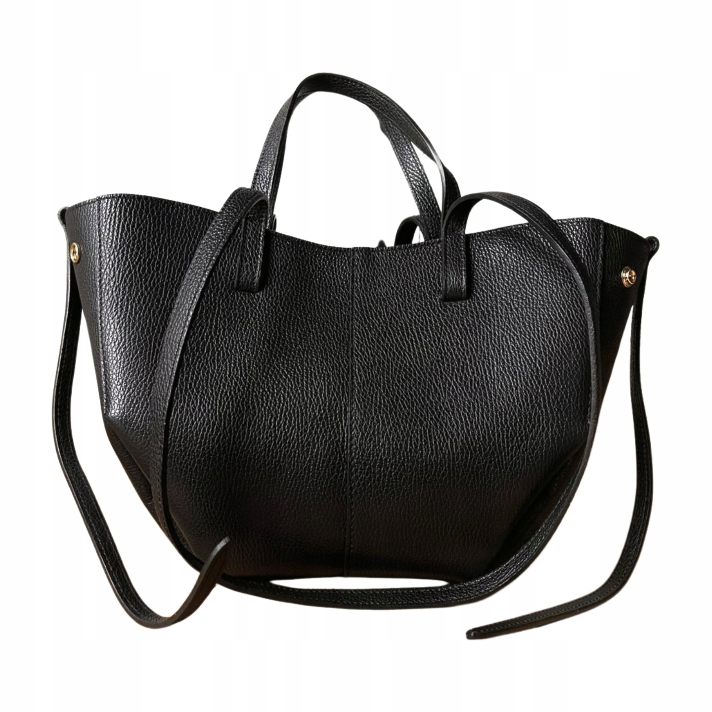 Czarna torebka skóra naturalna shopper polenka łódka torebka shopper bag