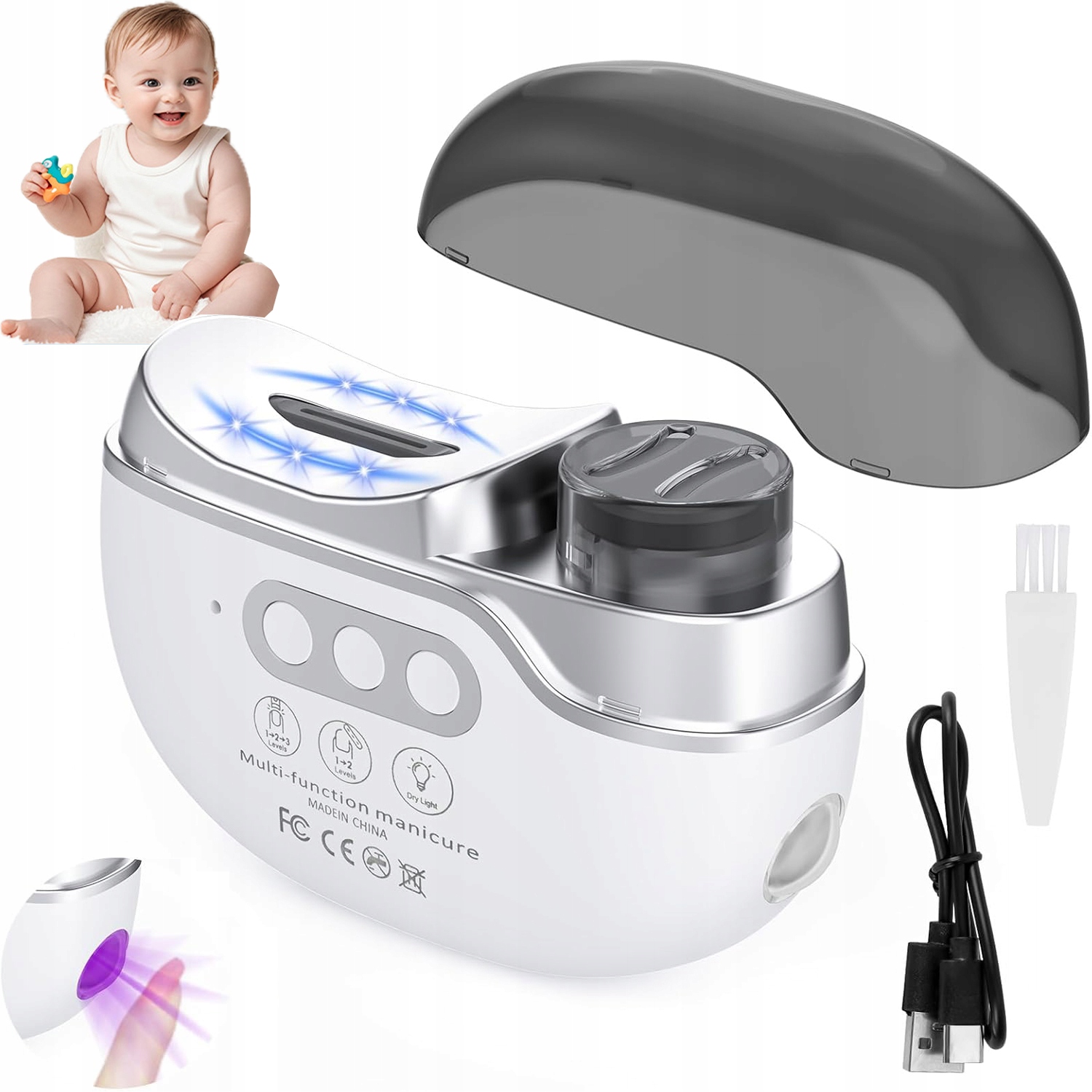 Mini Elektrické Nůžky Na Nehty S Led Světlem Pro Děti