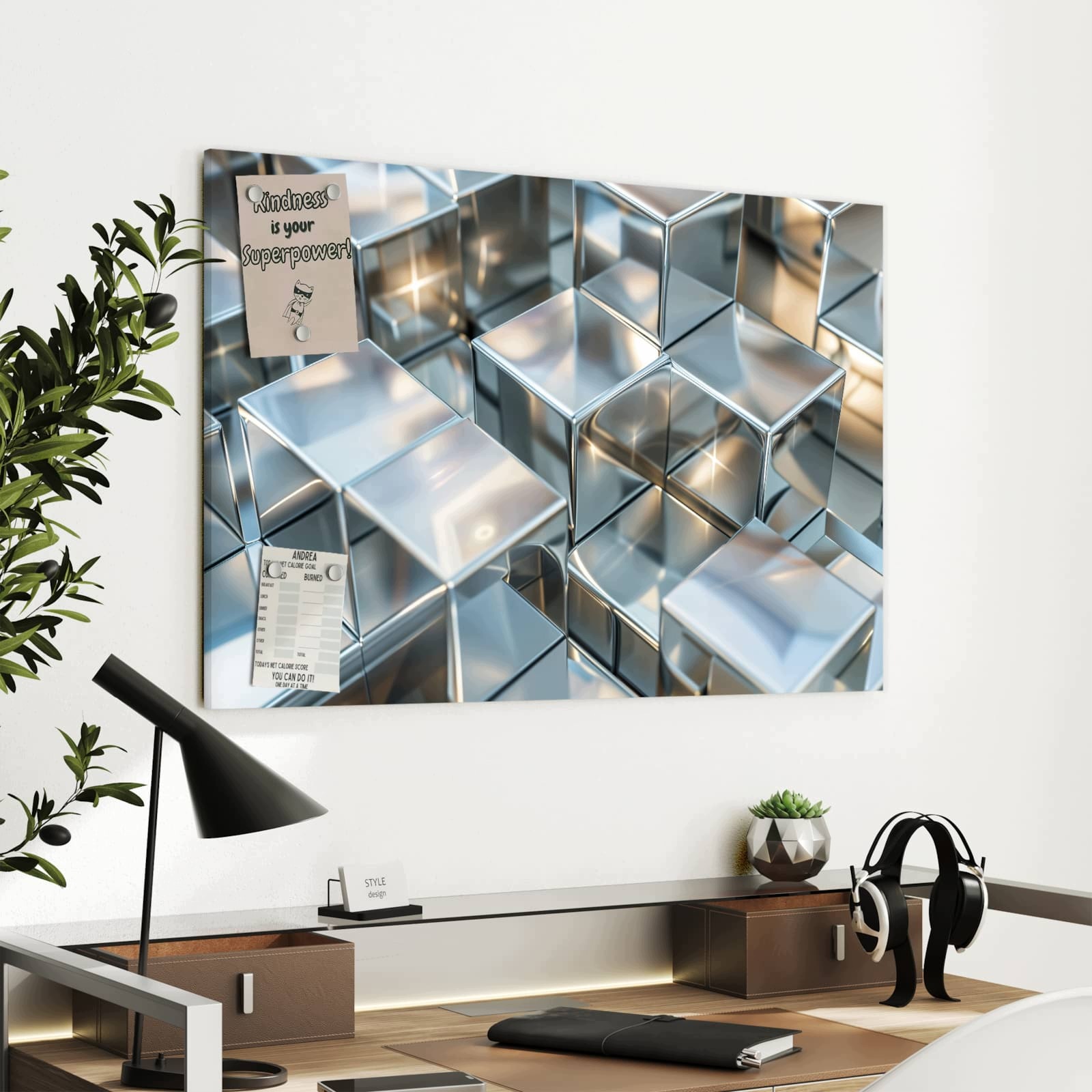 Magnetická tabule Kovové Kostky 90 × 60 cm