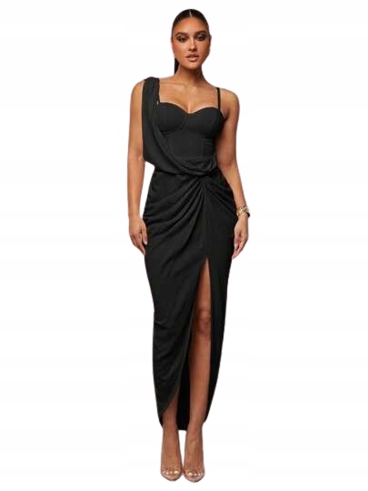 Černé maxi Šaty Shein s rozparkem a spárem, velikost 40/42, velikost 1KA