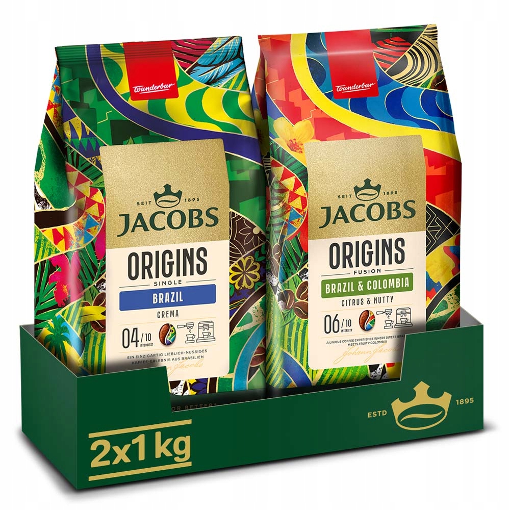 Kawa ziarnista Jacobs Mix 2kg Origins Single Brazil, Fusion Brazil&Colombia