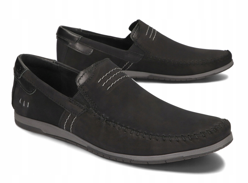 Mokasyny Buty Męskie Wsuwane Casual Skóra Naturalna Nubukowa 876 Czarny 44 Marka Komodo