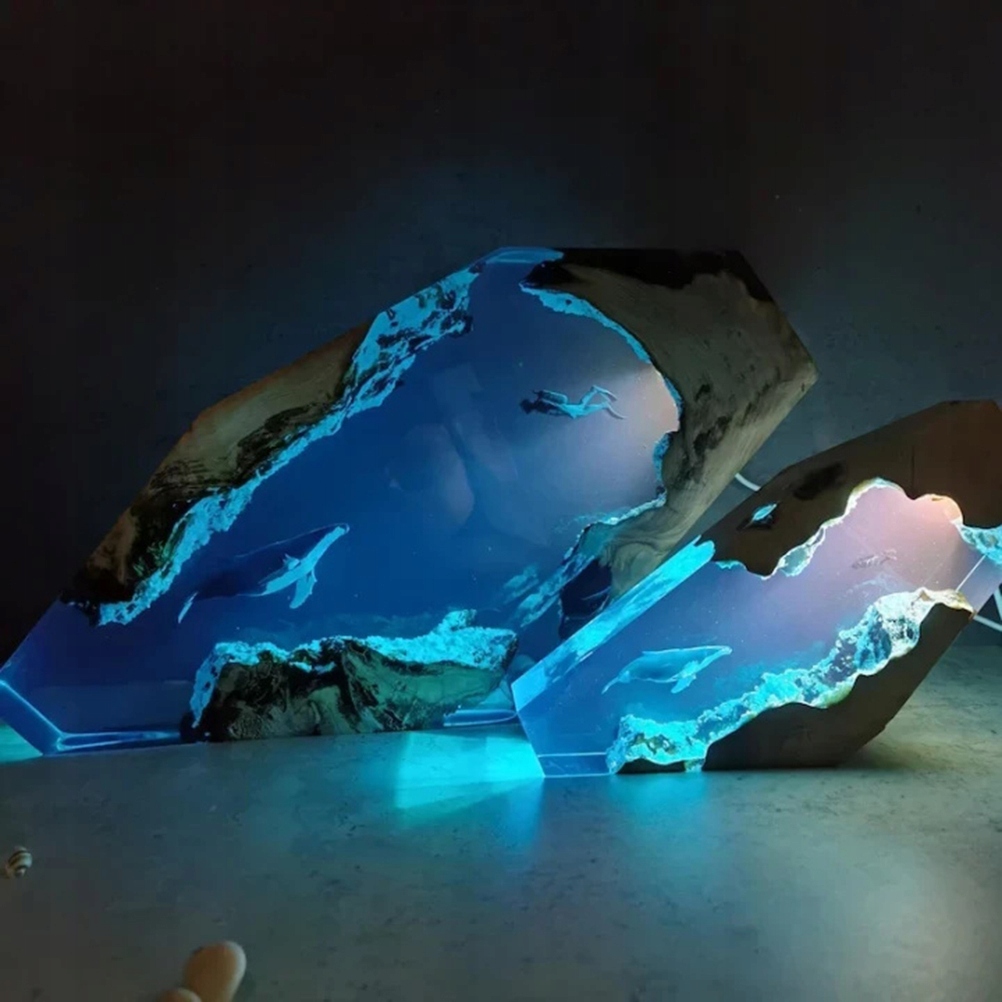 LAMPKA NOCNA ŻYWICA EPOKSYDOWA LAMPA DREWNIANA Marka bez marki