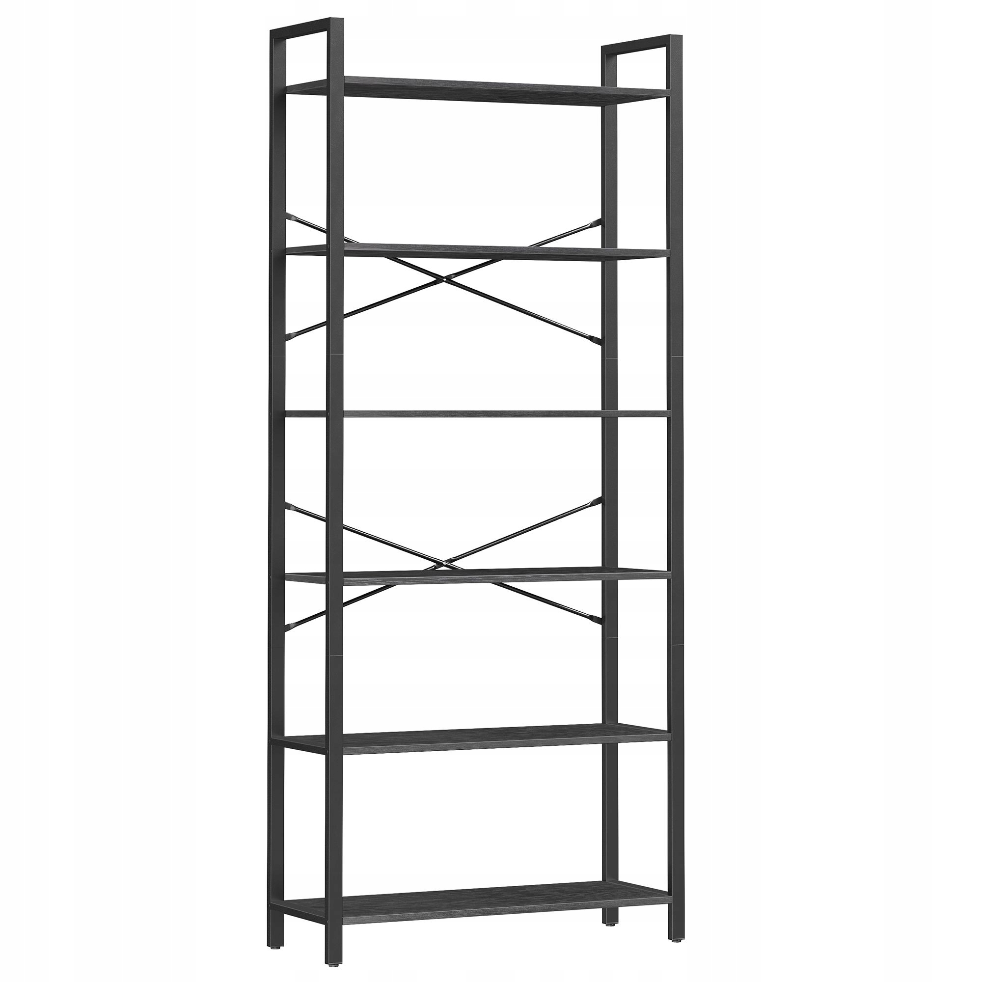 Čierny regál na knihy, kvety, ozdoby, vitrína so 6 policami, ebenová čierna