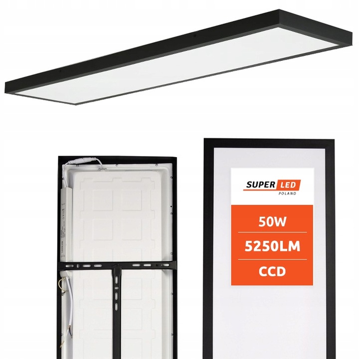 Panel Led Sufitowy Plafon 50W 5250 lm Natynkowy 120 x 30cm Premium czarny