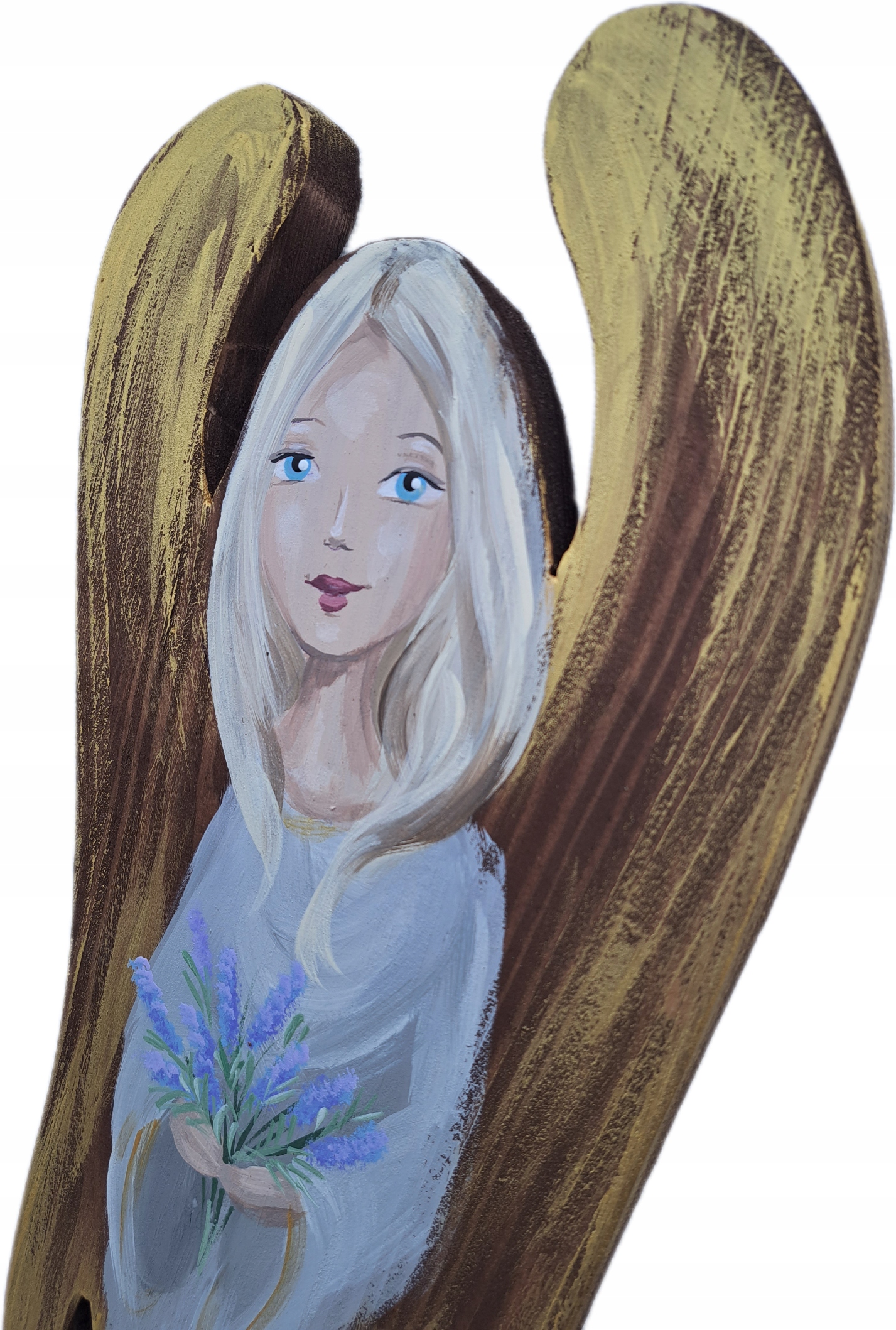 Obraz Dřevěný Velký Anděl Hand Made s levandulí