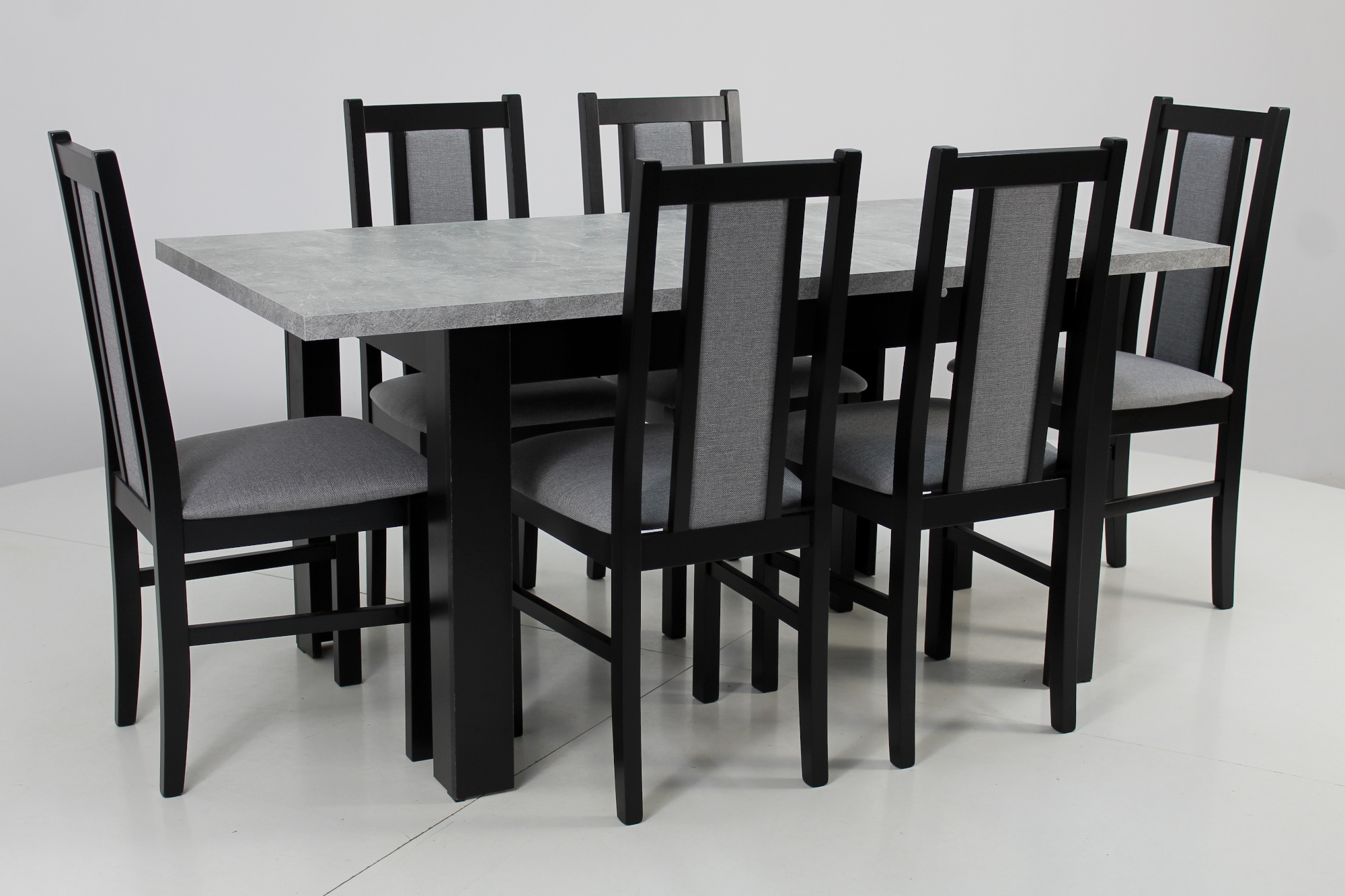 6 krzeseł + stół rozkładany do 160 cm BLAT BETON Długość stołu 120 cm