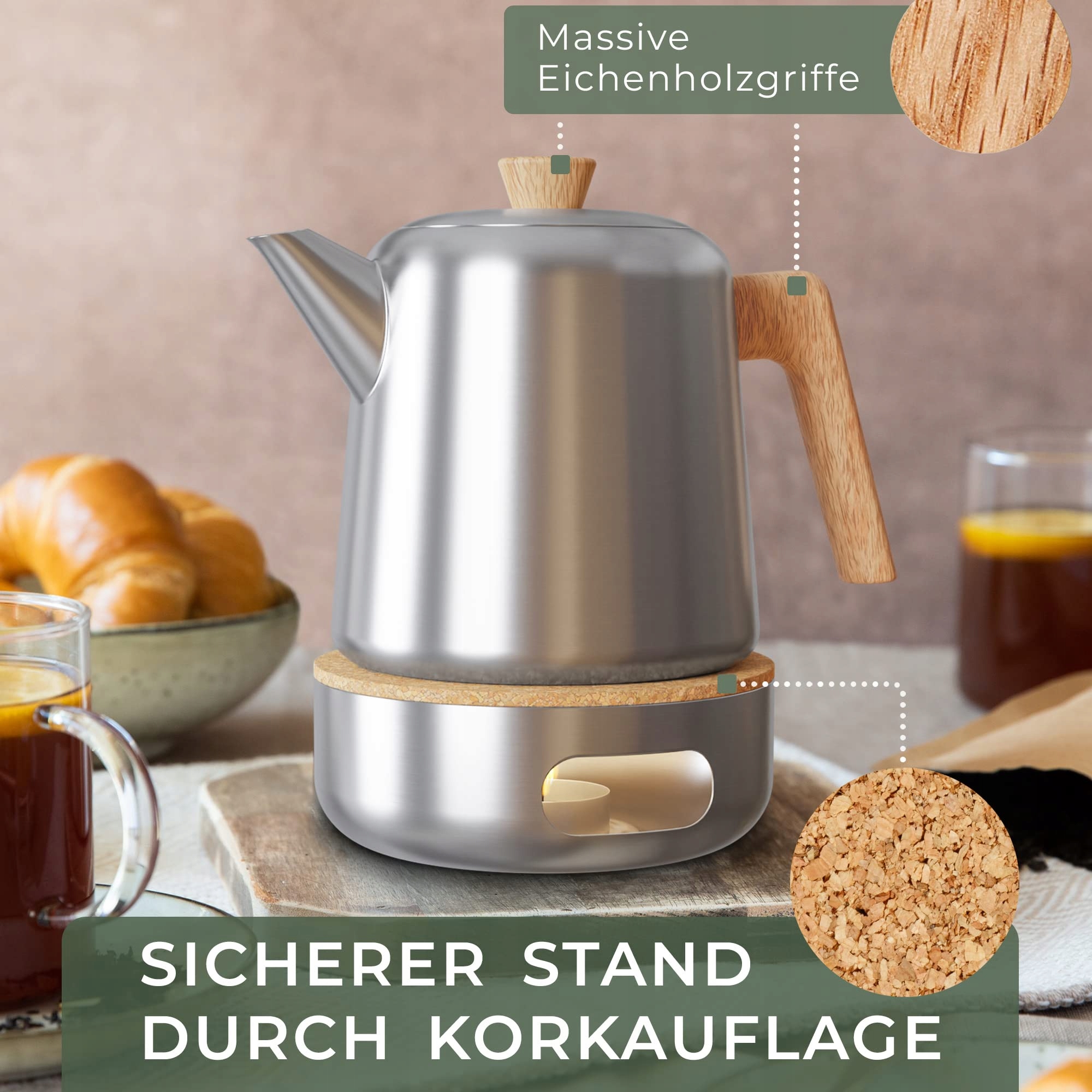 WALDWERK Dzbanek Do Herbaty Z Podgrzewaczem 1,1L Stal Nierdzewna 304 — miniatura 2