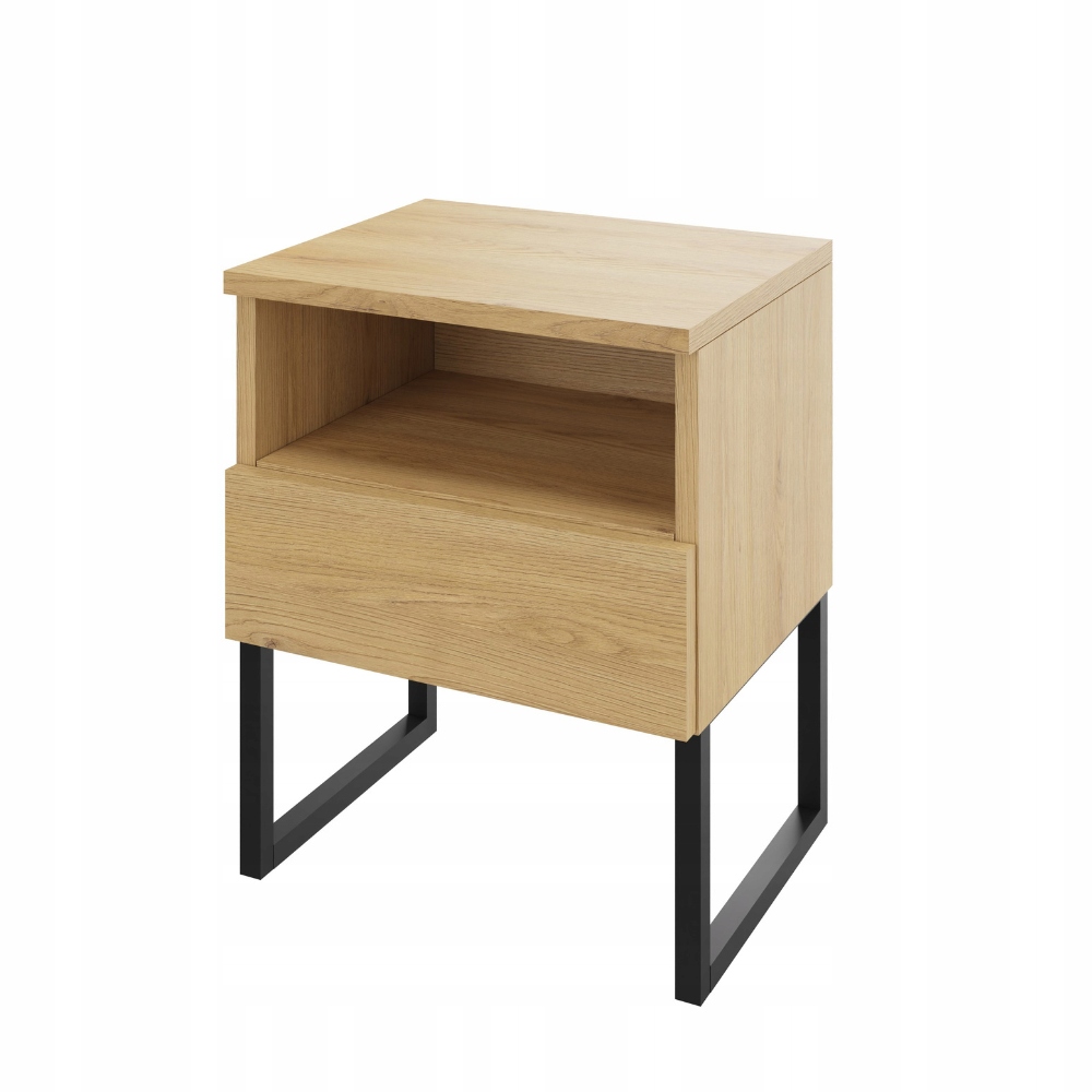 Noční stolek s nožkami, šuplík a polička, click-on, solární dub, šířka 50 cm