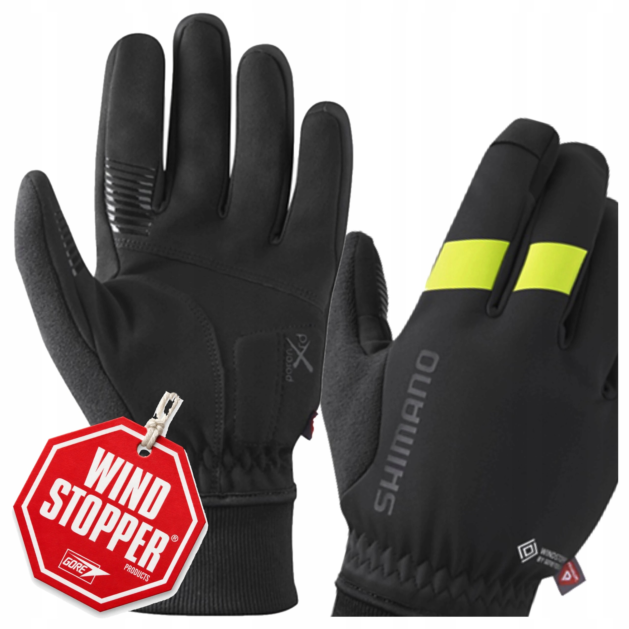 Rękawiczki Rowerowe Zimowe Shimano WIndstopper Primaloft Czarne Fluo M