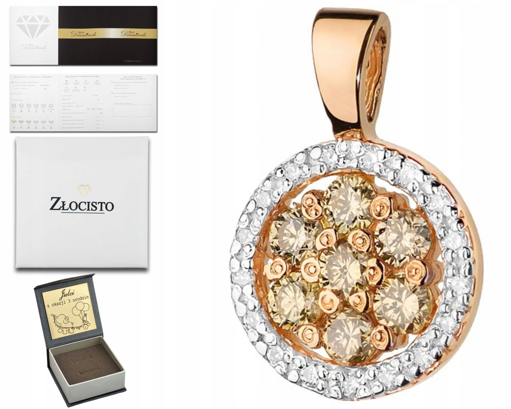 Přívěsek Z Růžového Zlata S Hnědými Brilianty