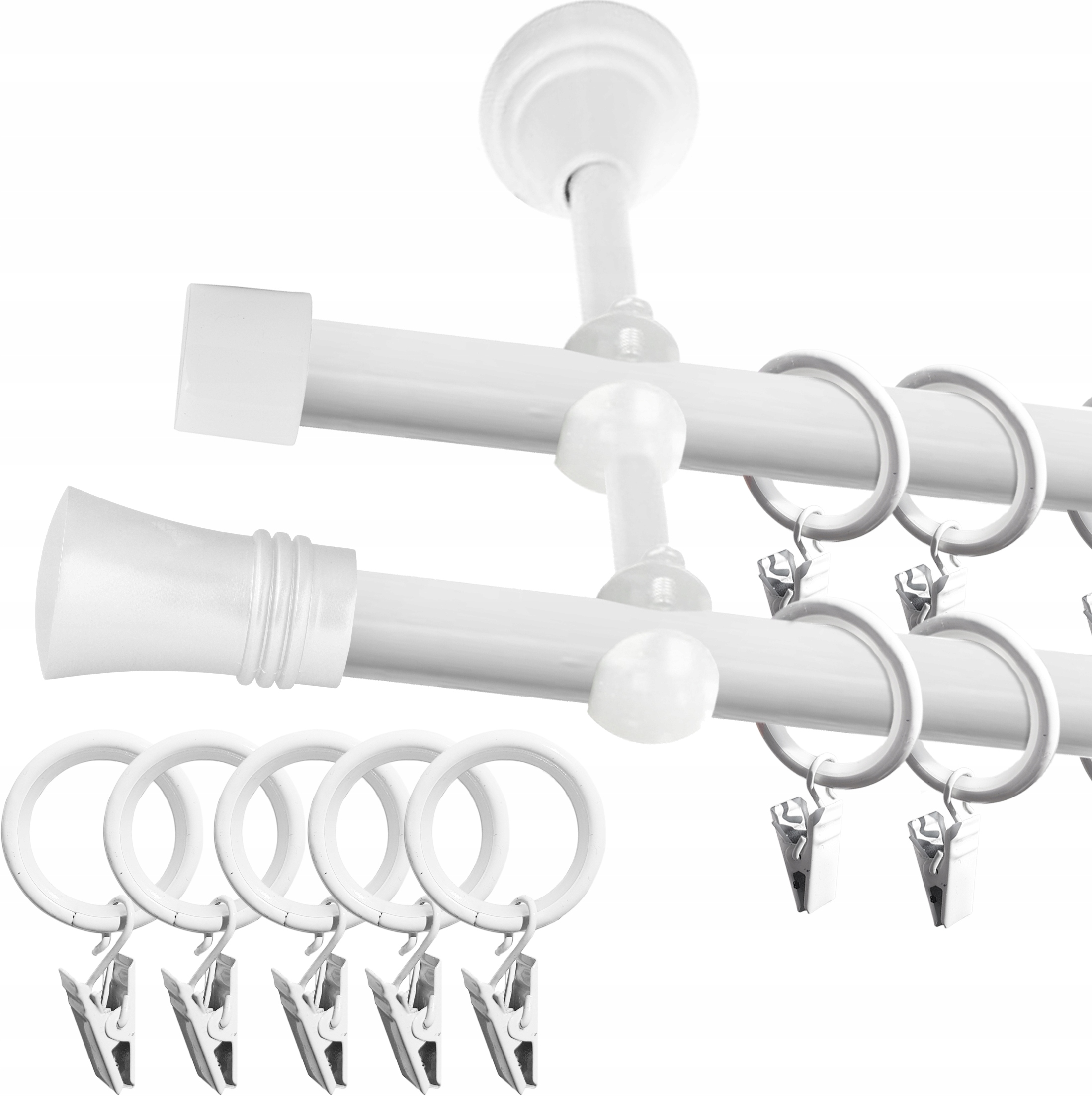 KARNISZ BIAŁY PODWÓJNY CICHE KÓŁKA 19+19 / 240 cm