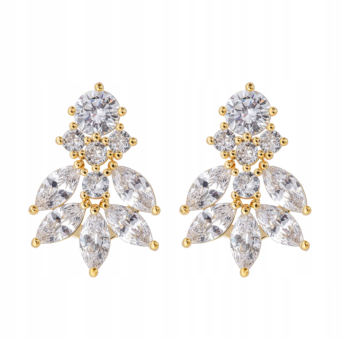 

Kolczyki złote cyrkonie kryształki ślubne stal