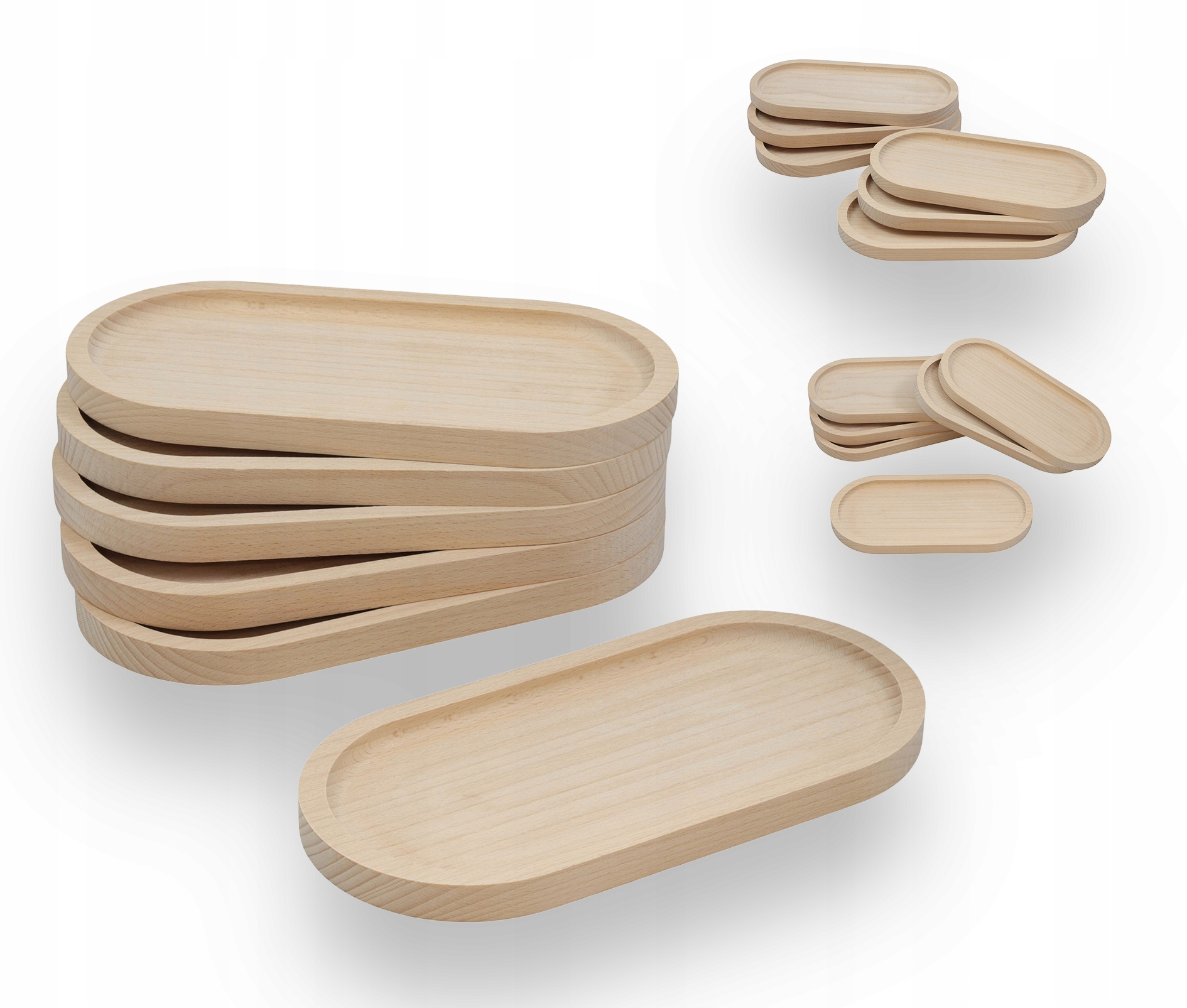 Sada 6 Dřevěných Bukových Tácků pro servírování a dekoraci