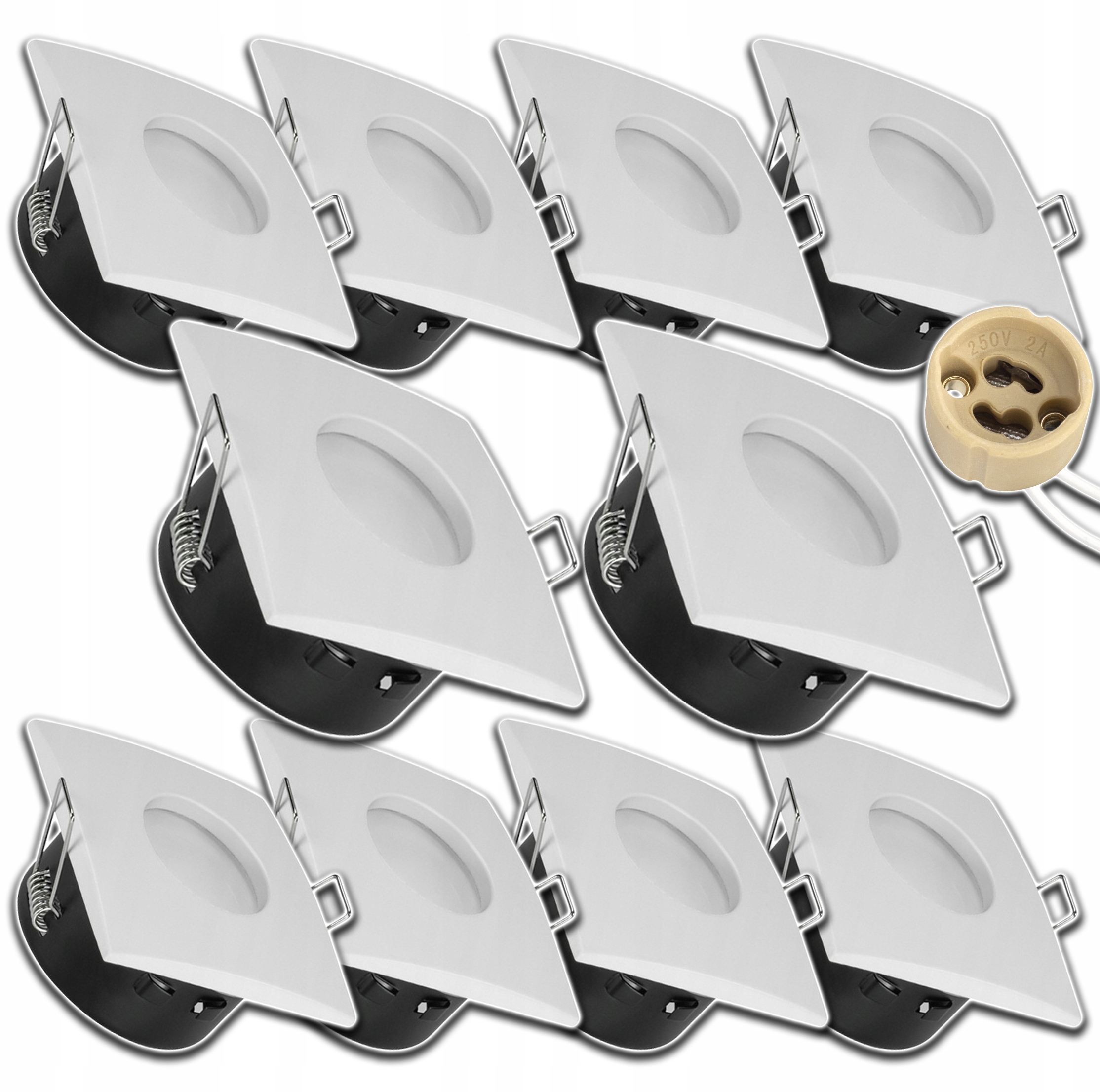 10xBÍLÁ Čtvercová Hermetická Objímka Vodotěsný Strop Halogenová Zásuvka