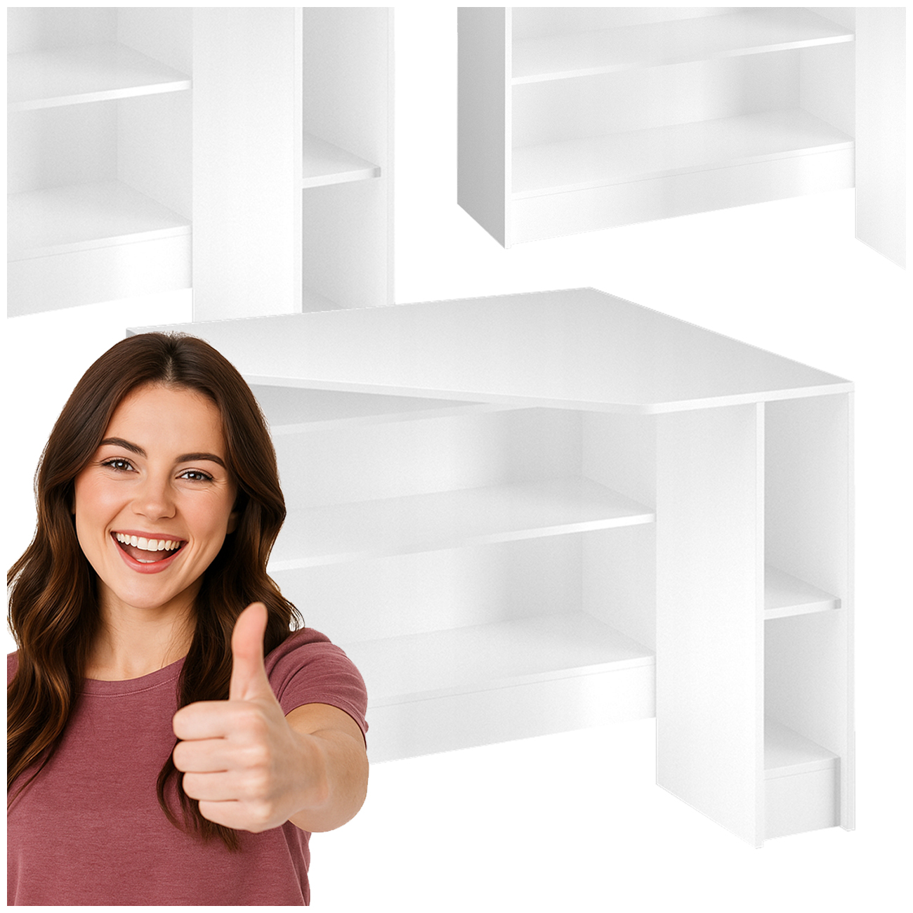 Rohový Stôl, Biely Herný Počítač S Policami, Rohový Stôl