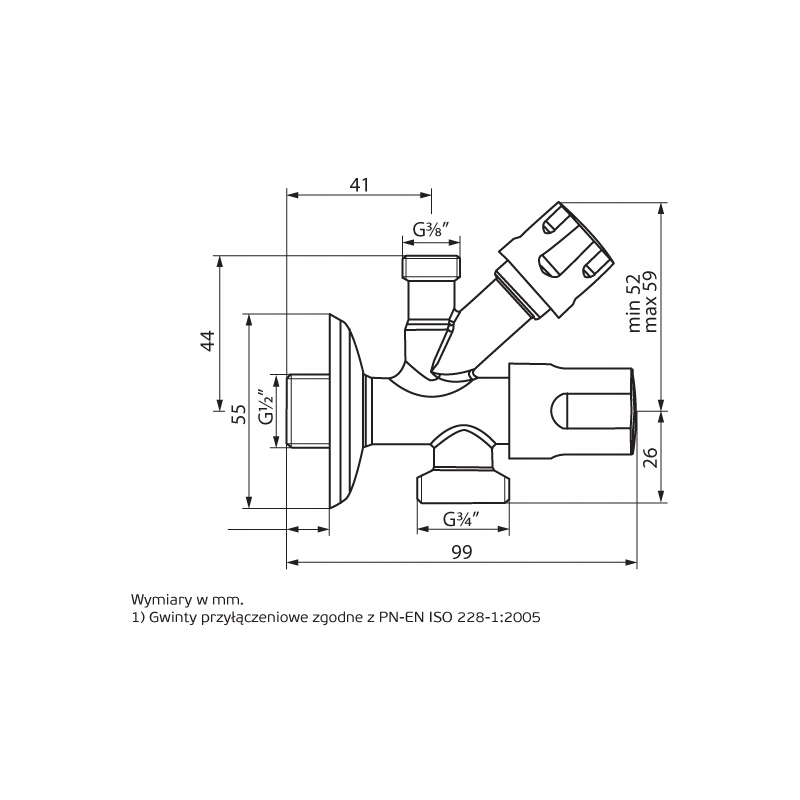 ZAWÓR KĄTOWY KOMBINOWANY 1/2x3/4x3/8 PERFEXIM EAN (GTIN) 5902626297565