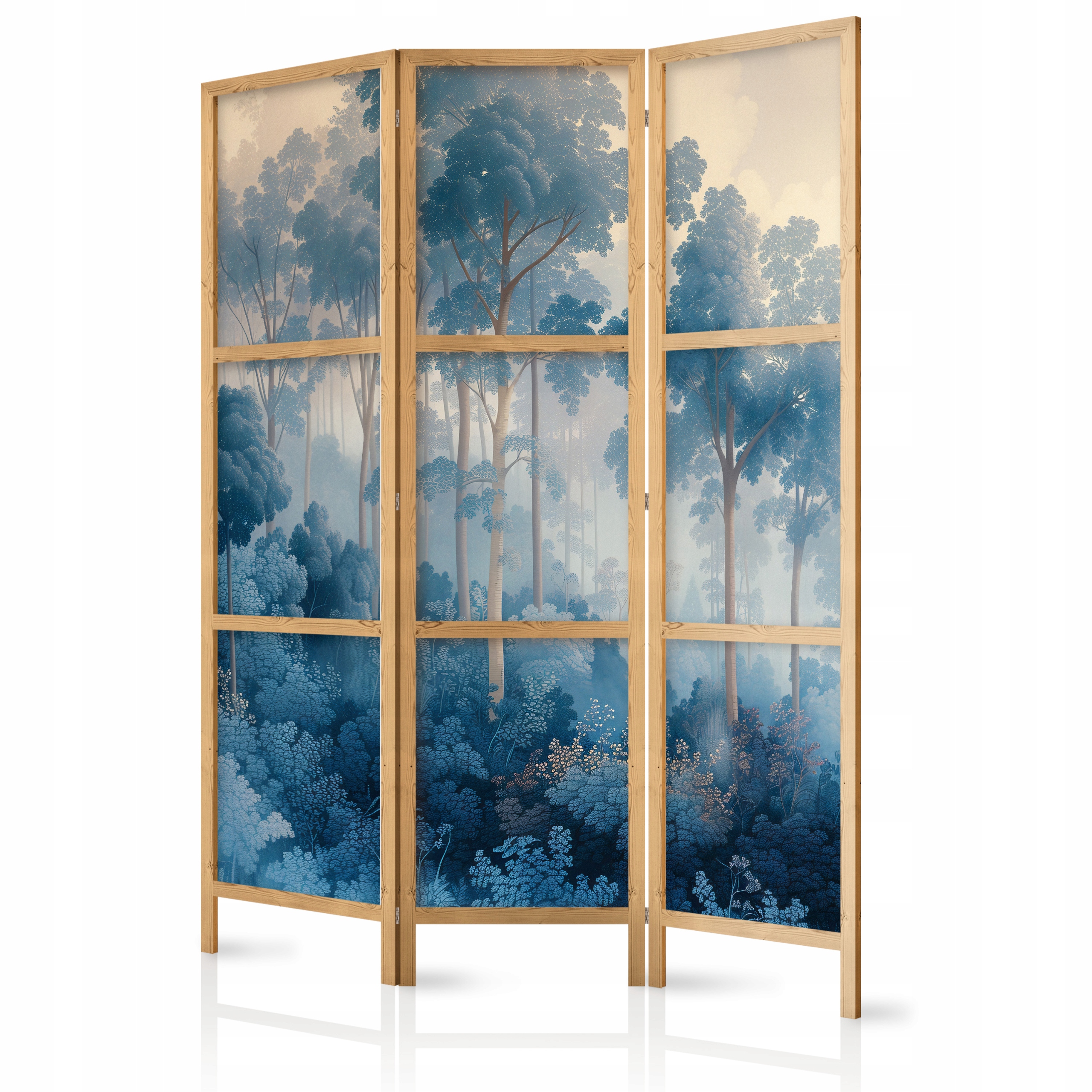 Paraván Japonský Panelový 3-DÍLNÝ Modrý Les Krajina Mlha Boho 135x172