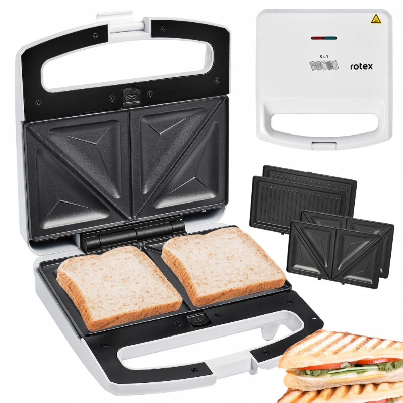 Rotex Multifunkční Opékač 5V1 Gril Sendvičové Gofry Koblihy 800W