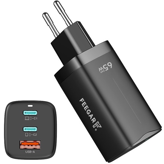 

Ładowarka sieciowa Feegar GaN 65W 3xUSB Qc Pd TypC