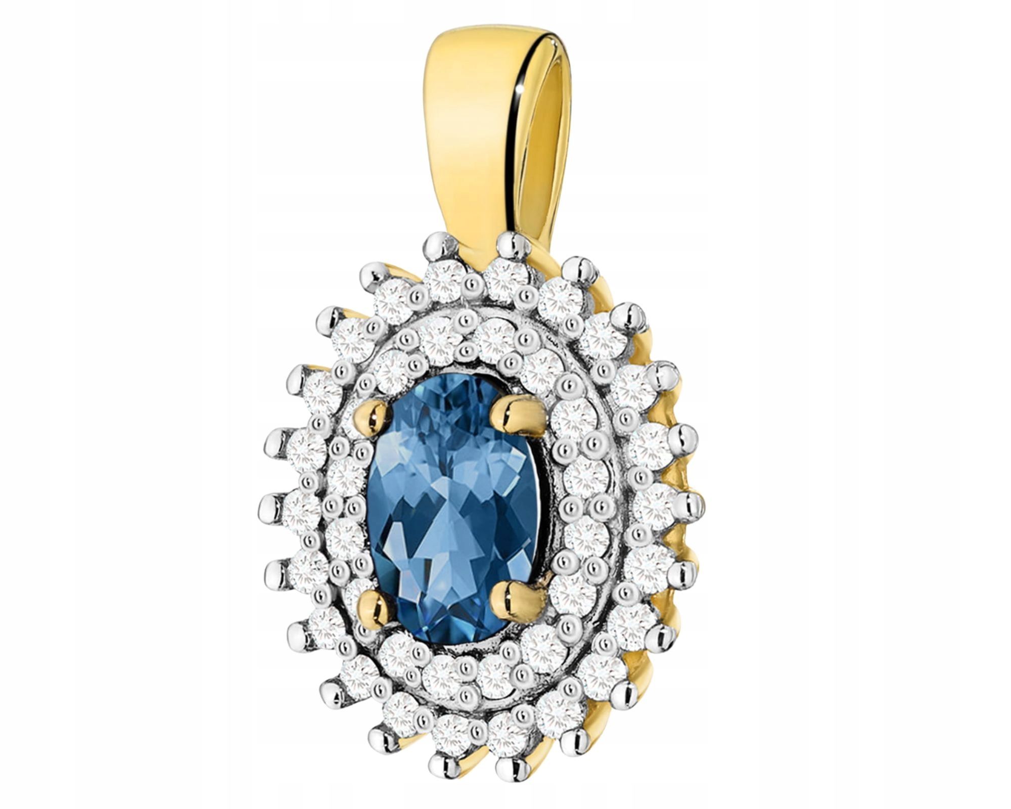 Moderní Přívěsek Přírodní Kámen Topaz London Blue Diamanty Zlato 585