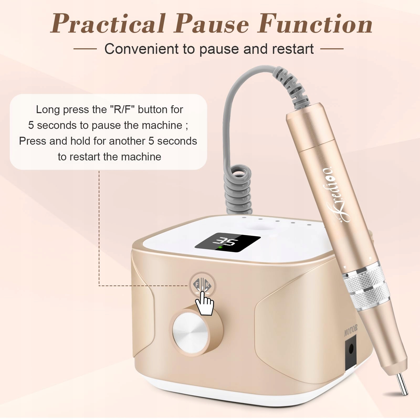 KREDIOO Frezarka Do Paznokci 35000 RPM Zestaw Manicure Pedicure LED Display — miniatura 4