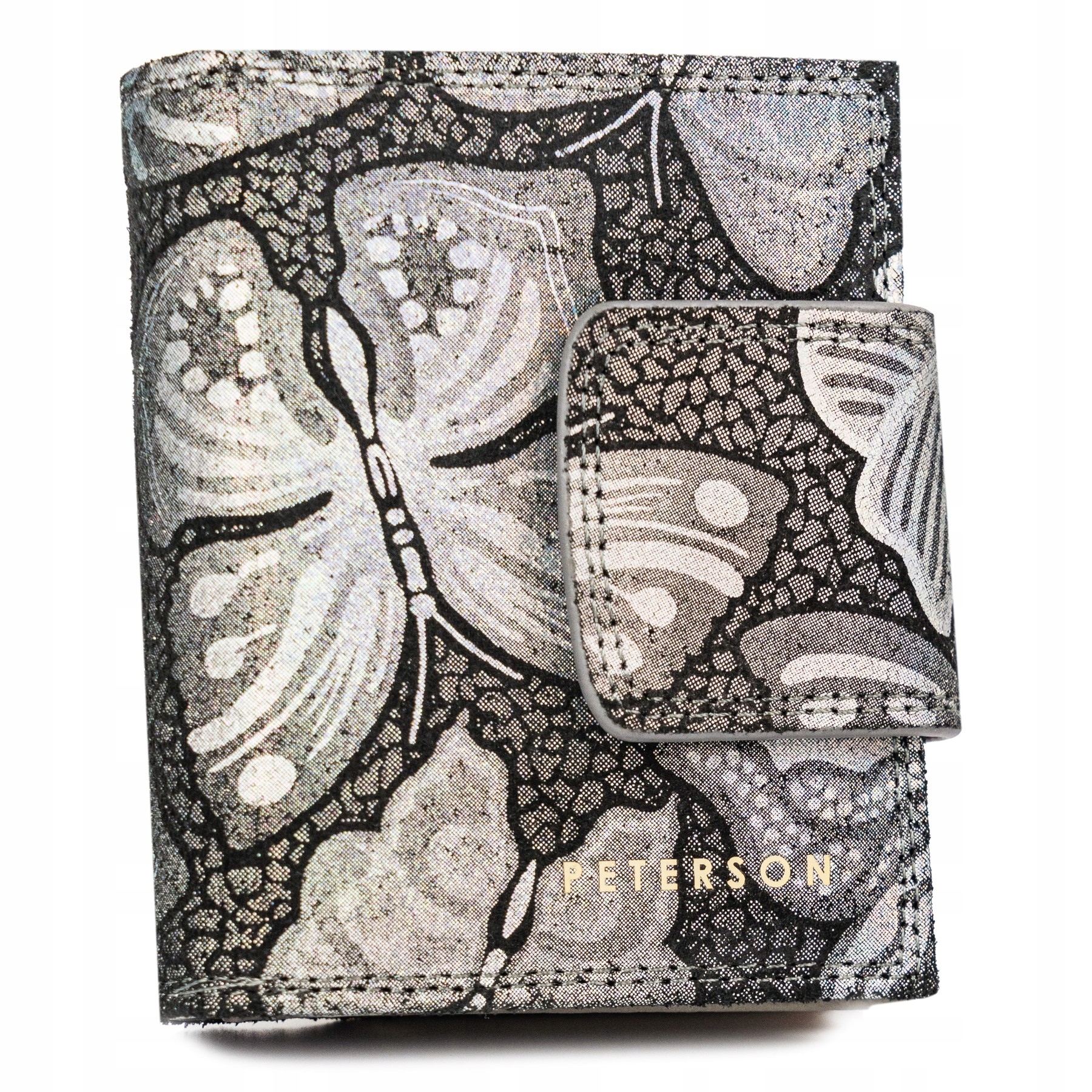 Mały portfel damski skórzany Peterson skóra naturalna kolorowy wzór Rfid