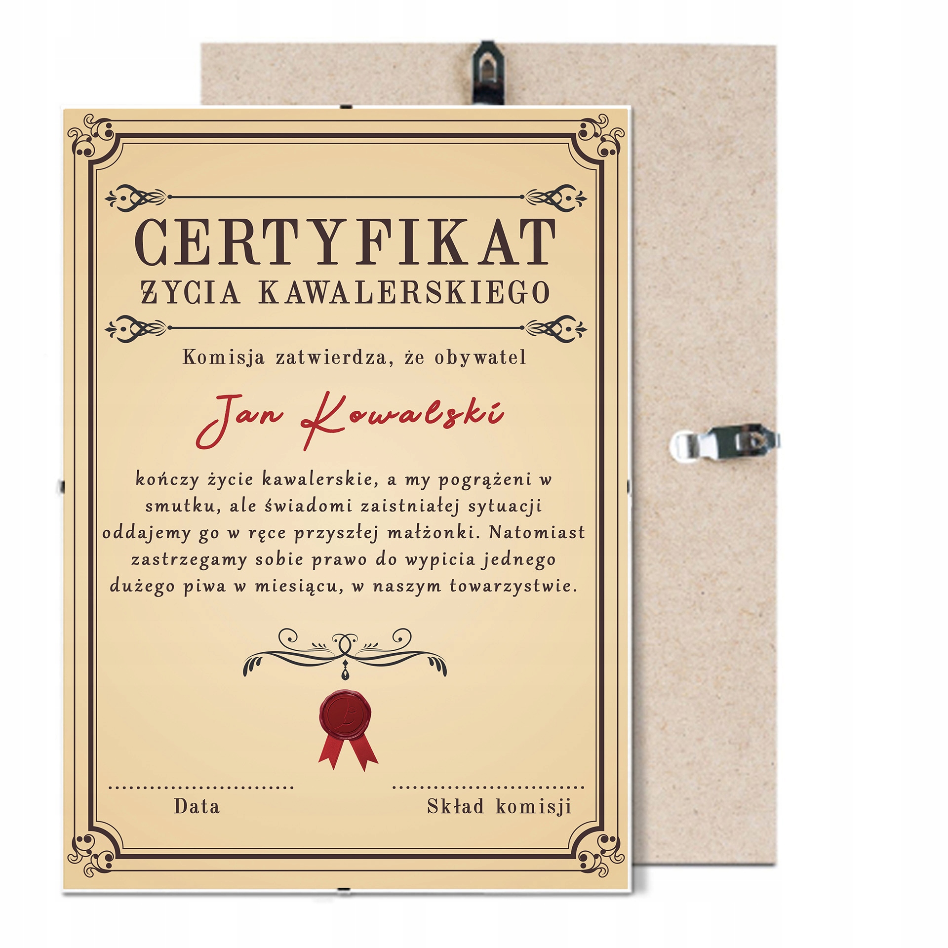 

na Wieczór Kawalerski Certyfikat A4