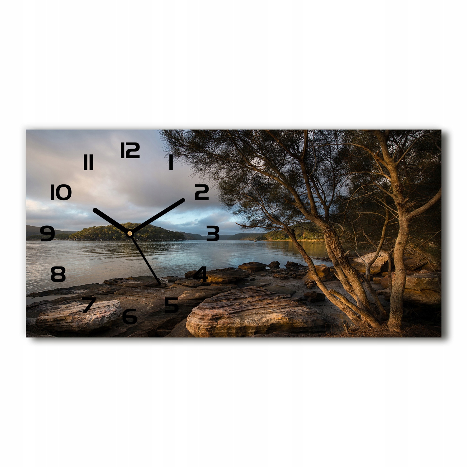 

Szklany zegar na ścianę Drzewo nad rzeką 60x30 cm