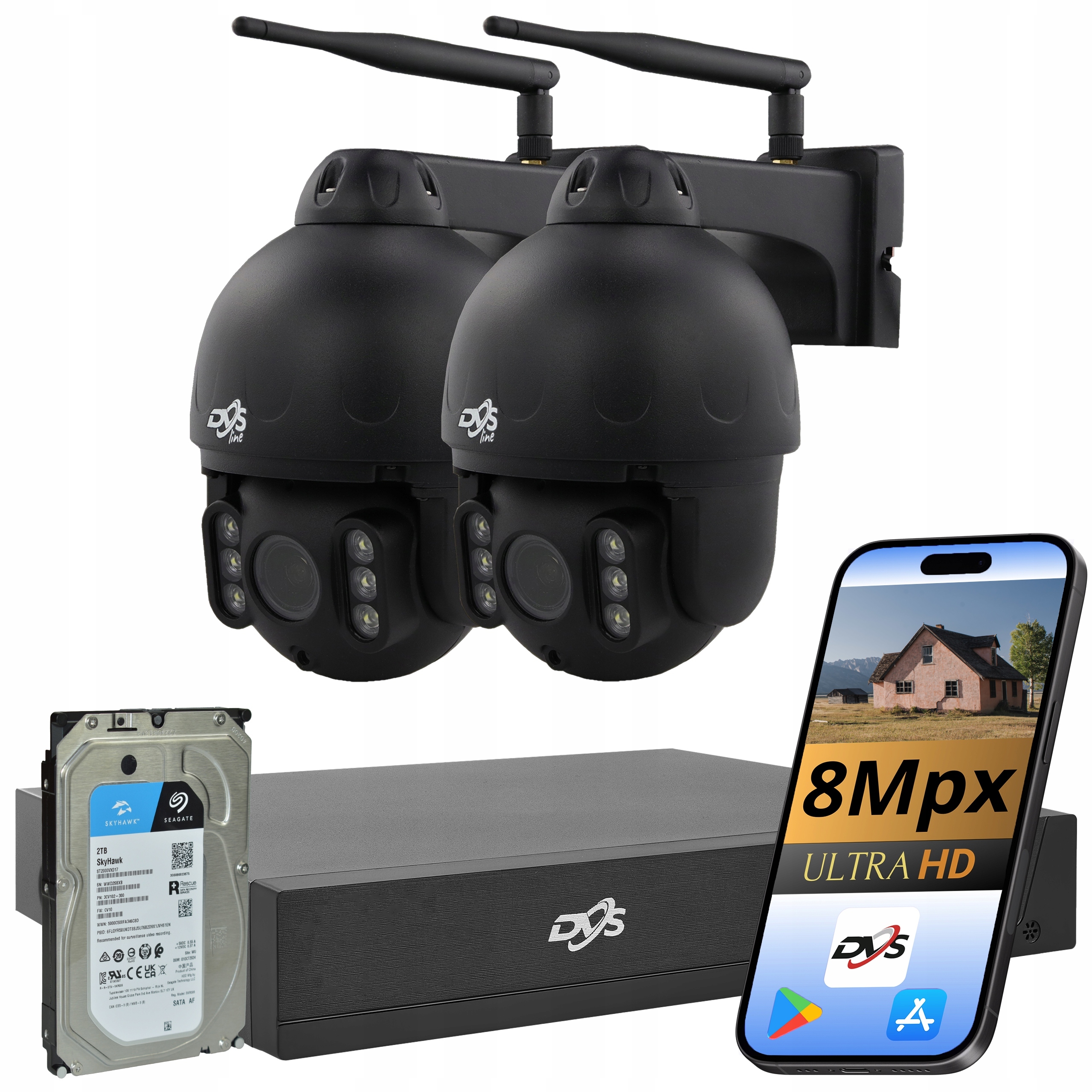 Set 2 Wifi Kamera Otočná Bezdrôtová 4K 8Mp Dvs Monitorovanie 2TB