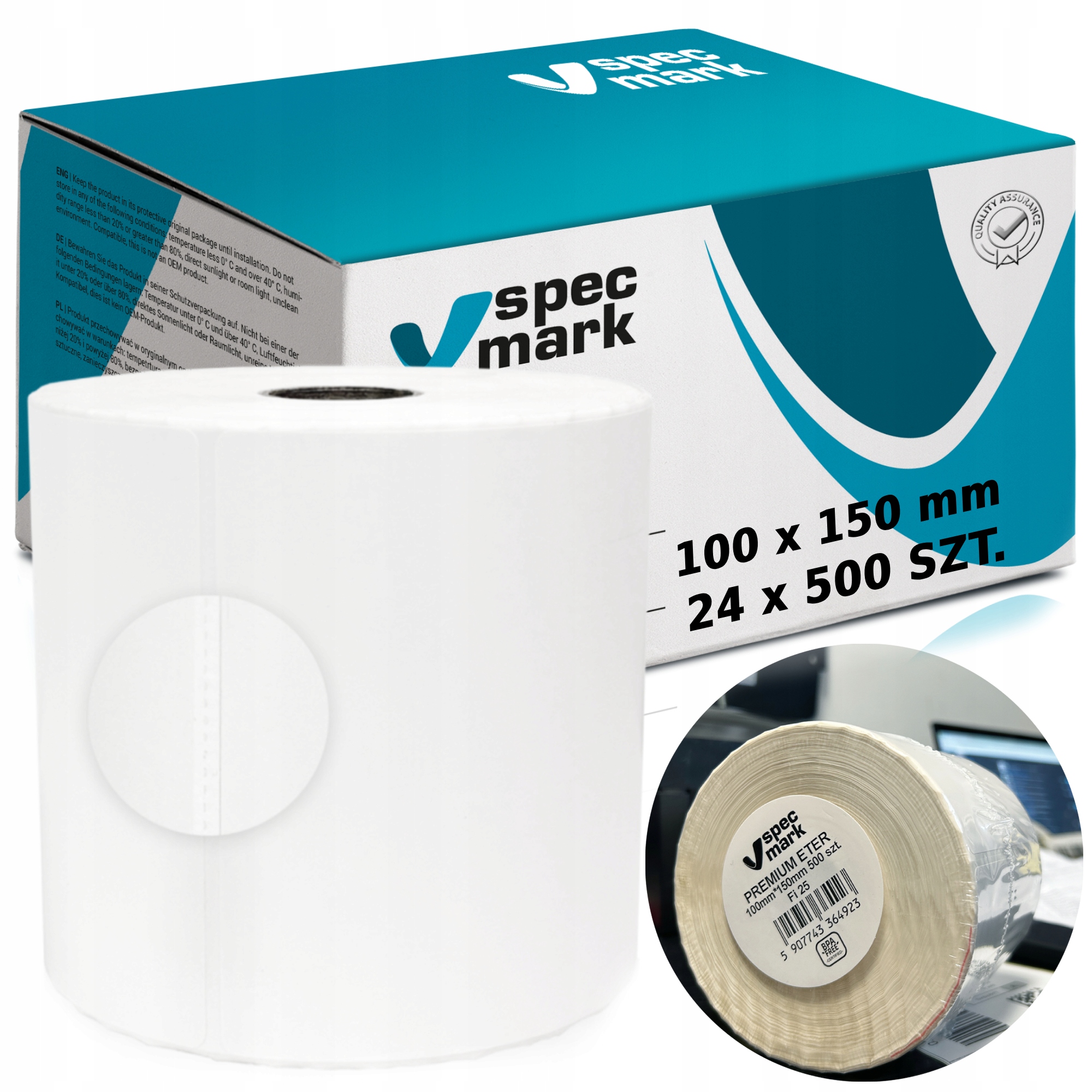24 x Kuriérske termo štítky biele Premium 100x150 mm x500 Zebra Godex