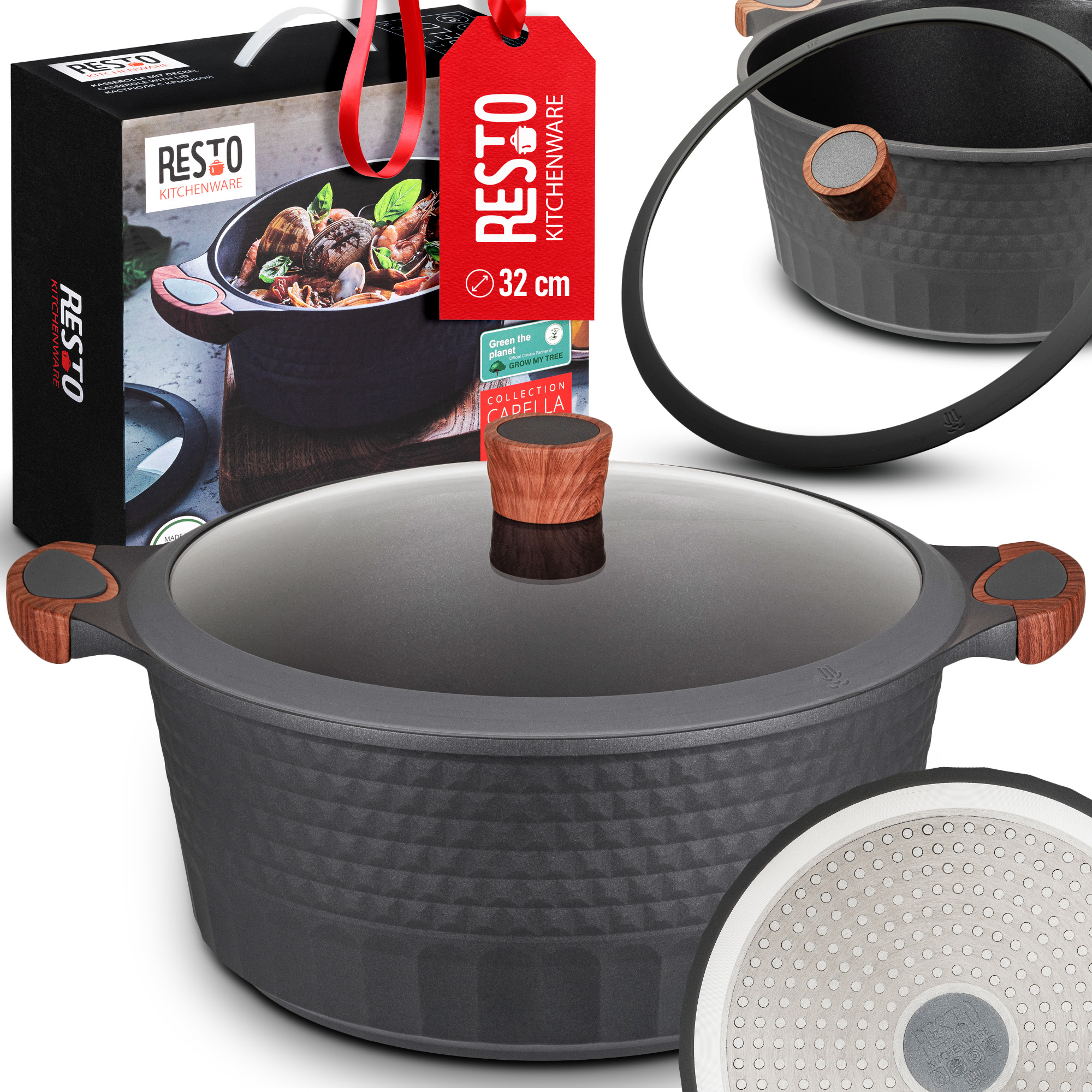 Hrniec Žiaruvzdorná Nádoba Resto 32CM Indukcia Aluminium 9,7L Pokrievka