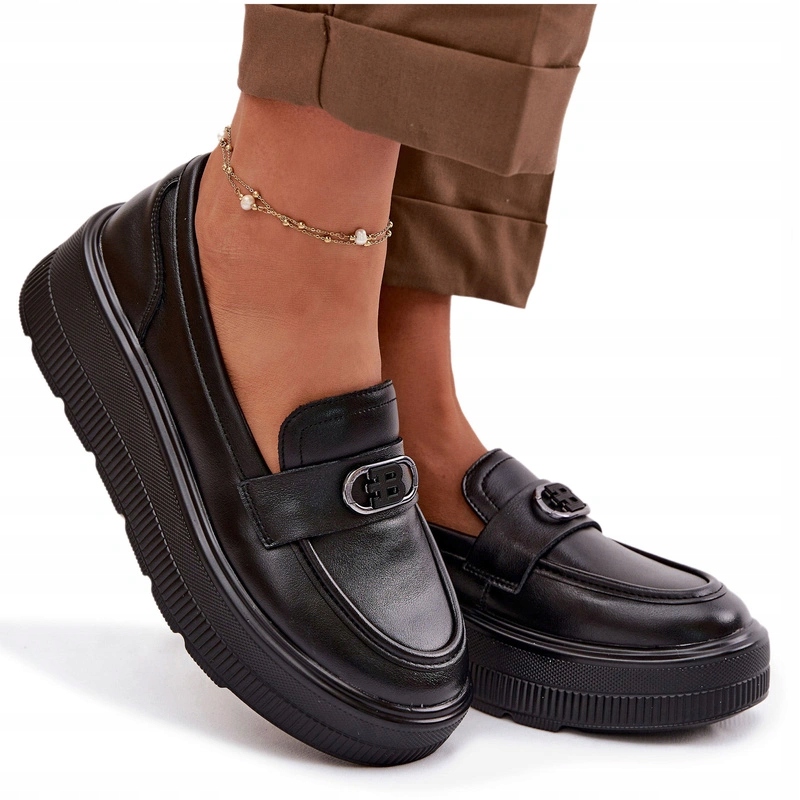 Mokasyny Damskie Skóra Naturalna Platforma Vinceza 39974 Czarne 38