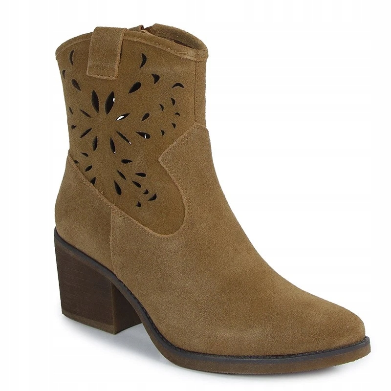 S.barski SN622-20 Kotníkové Boty Ažurové Semišová Kůže Hnědé 36 Jarní