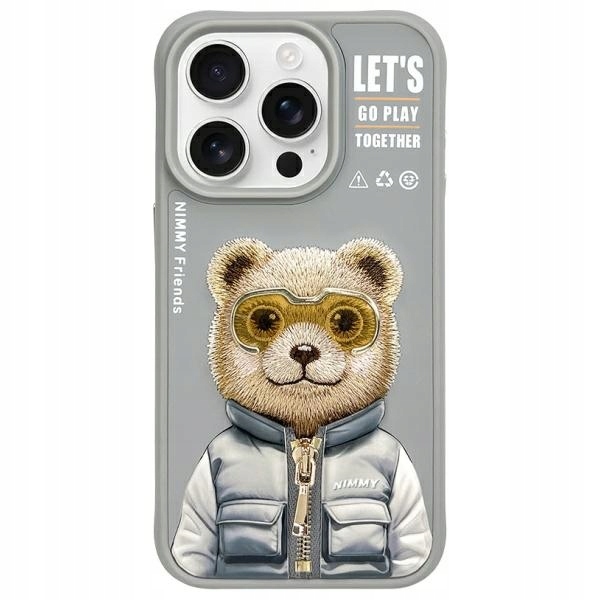 Nimmy pouzdro na iPhone 15 Pro 6.1" šedé/šedé Cool&Cute 2.0 Bear