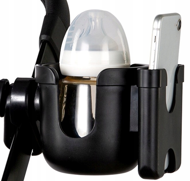 Uchwyt do wózka na kubek butelkę czarny Uniwersalny bidon telefon 2w1 Kod producenta 5905204484302