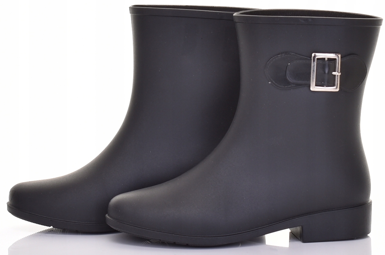 KRÓKIE DAMSKIE KALOSZE WSUWANE CZARNE LEKKIE NIEPRZEMAKALNE BUTY Z KOKARDĄ