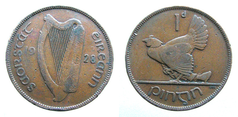 3568. IRLANDIA, 1 PENS 1928, śr. 30,9mm,